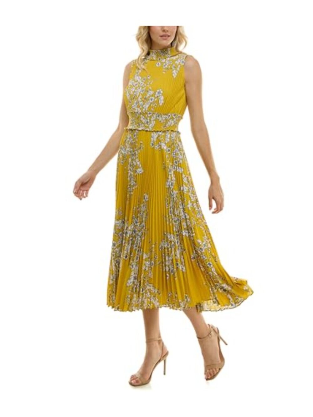 Nanette Lepore Smocked High Neck Pleated Maxi Dress Sleeveless Chiffon